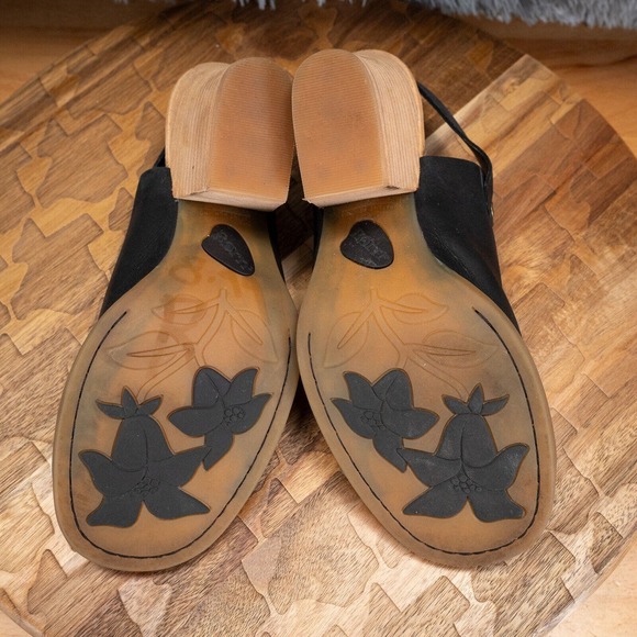 Size 9 - Born Heels Black Leather Peep Toe Block Heel Slingback Summer - Picture 7 of 7